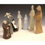 Assorted Spanish and other porcelain figure depicting Monks and Nuns, largest 34cm high (7)