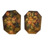 Vannetti - Oil on board - Pair of octagonal still-lives, Flowers in vase, both signed, 14cm x