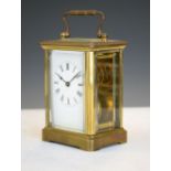 20th Century French brass cased carriage clock, with white Roman dial, movement stamped 'R & Co.