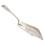 William IV silver Fiddle pattern fish slice with pierced decoration to the blade, sponsors mark of