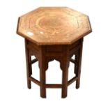 20th Century Middle Eastern style octagonal inlaid occasional table on folding base, 47cm high x