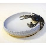 Royal Copenhagen crab on a basket dish (model No.3131), 17cm wide Condition: Chip to rim, which