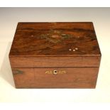 Late 19th Century rosewood dressing table requisite box, the hinged lid opening to reveal a fitted