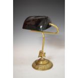 20th Century banker's style desk lamp with black glass shade, 40cm high Condition: Some minor