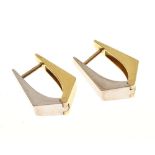 Pair of 18ct gold earrings of hinged two-colour design in white and yellow gold, 5.9g approx