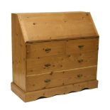 Stripped pine bureau, 110cm x 47cm x 105cm high Condition: General water stains, ring marks and