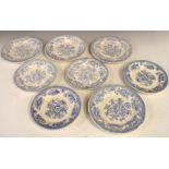 Four blue and white Willow pattern meat plates, largest measuring 46cm wide, together with a