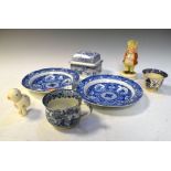 Quantity of 19th Century blue and white pottery, together with Plichta floral decorated chick