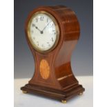 Edwardian inlaid mahogany balloon-form mantel clock, with white Arabic dial, 23cm high Condition: