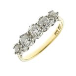 Yellow metal five stone diamond ring, the shank stamped Plat 18ct, size M, 3.4g gross approx