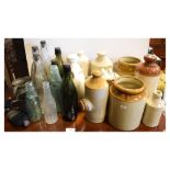Local Interest - Collection of stoneware jars and glass bottles etc including examples of Jay Bros