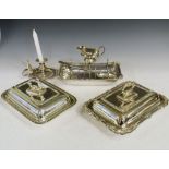 Quantity of silver plated items to include; entrée dishes, chamber stick, flatware etc Condition:
