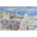 Mike Rummings - Watercolour - 'Clevedon Sailing Club', signed, 22.5cm x 38.5cm, framed and glazed