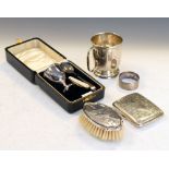 Quantity of silver items to include; George VI cased silver egg cup and spoon set, Birmingham