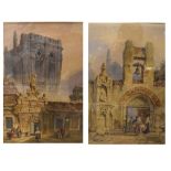 P. Jenkins - Pair of watercolours - Continental architectural scenes, 40cm x 28.5cm, signed,