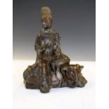Large bronze Guanyin and elephant figure, marked to base, 28cm high Condition: Signs of rust/
