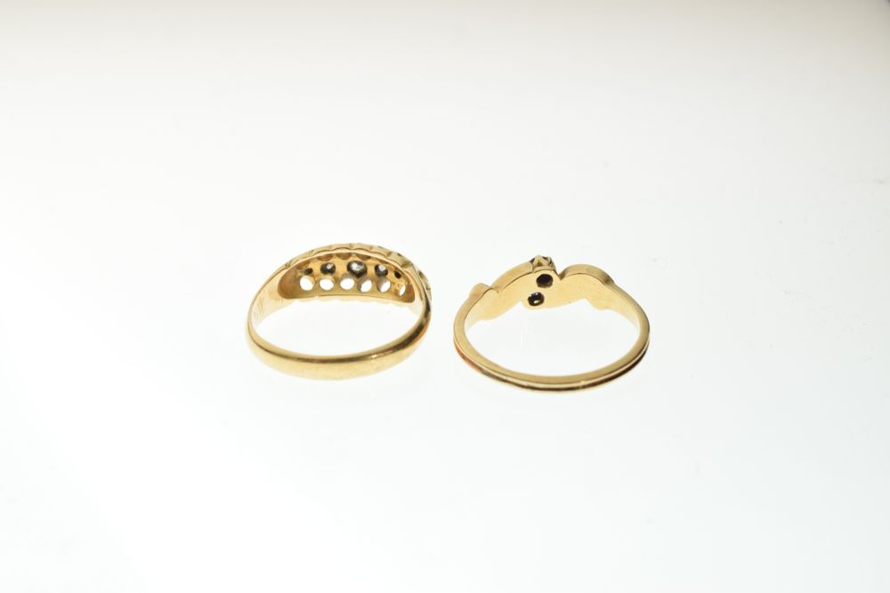 18ct gold five stone diamond ring, size K, together with a yellow metal, sapphire and seed pearl - Image 3 of 5