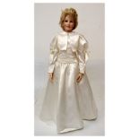 Large porcelain doll of Diana Princess of Wales, in a white silk dress, marked 'The Doll Art
