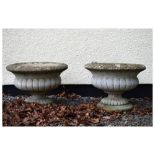 Pair of modern garden urns retailed by Cotstone Products, 37cm high x 49cm diameter Condition: **