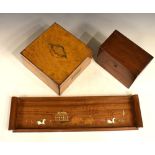 Early 20th Century mahogany stationery box, together with a late 19th Century figured ash or