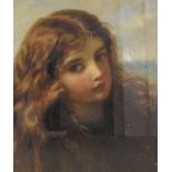 Late Victorian oil painting - Portrait of a young girl, 29cm x 24cm,gilt framed and glazed