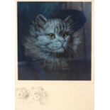 David Blake (Bristol Savages) - Watercolour - 'Blue cat', signed, 25cm x 22.5cm, framed and glazed