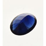 Unmounted faceted blue stone, tests as sapphire, approximately 13mm x 10mm x 5.5mm deep, 1.13g