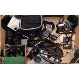 Cameras - Selection of 33mm and digital cameras to include; Canon AE-1 with 1200m lens, etc