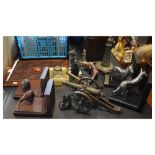 Quantity of interesting miscellanea to include; bookends, table cannons, serpentine lighthouses,