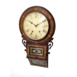 Late 19th Century American wall clock, the cream painted dial having Roman numerals, the inlaid case