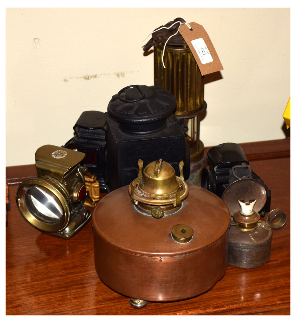 Collection of lamps to include; The Premier Lamp by the Engineering Company Ltd Leeds, Desmo
