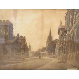 Early photographic print of High Street Oxford by Henry Taunt in an oak frame, 44cm x 57.5cm
