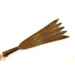 19th Century five pronged iron eel spear/fork, 59cm long x 20.5cm wide Condition: Lacks handle,
