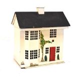 1940's period white painted two storey dolls house, the sliding front opening to reveal four