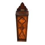 Early 19th Century inlaid fruitwood salt or candle box, with arched cresting over marquetry front,