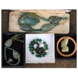 Quantity of jade coloured bead jewellery etc Condition: Would recommend viewing in person - please