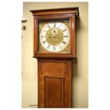 20th Century oak cased longcase clock, the brass dial with silvered chapter ring bearing Roman hours