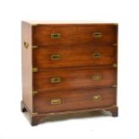 Late 20th Century reproduction brass bound campaign style secretaire chest of two part construction,