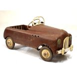 Triang (Lines Brothers) 'LMT' mid century tinplate peddle car with steerable front wheels, 107cm