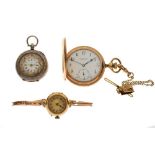 9ct gold lady's bracelet watch, together with a gold plated full hunter pocket watch and lady's