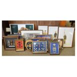 Quantity of framed presentation British South African Police, South Rhodesia etc uniform cap badges,