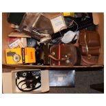 Quantity of vintage cameras and camera equipment including Olympus OM1 and accessories, Brownie