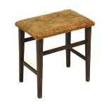 Royal Interest - George V Coronation stool with rectangular fabric seat on square tapered