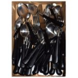 Quantity of IG stainless steel and ebonised cutlery Condition: Contents unchecked, all pieces show