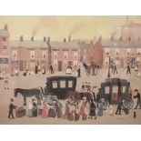 Helen Bradley (late 20th Century) - Coloured print - 'Going Off To Blackpool', 45cm x 58cm, framed