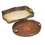 Two silver-plated gallery trays, each with pierced sides, largest measuring 62.5cm x 42cm Condition: