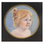 Liddendale - Monochrome crayon - Oval portrait of a young girl, initials to lower left, 15cm
