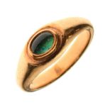 9ct gold dress ring set oval green cabochon, size Q, 6.3g gross approx Condition: Inclusions and