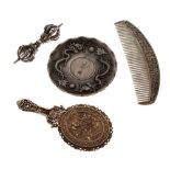 Quantity of Oriental items to include: comb of crescent form decorated to both sides with