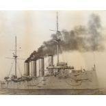 Large format black and white photograph of HMS Goodhope, presented to Lieut CMC Maitland RN by the